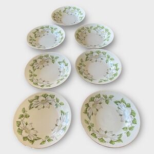 Homer Laughlin Eggshell Georgian Cotillion 8" Floral Magnolia Soup Bowls Set 7